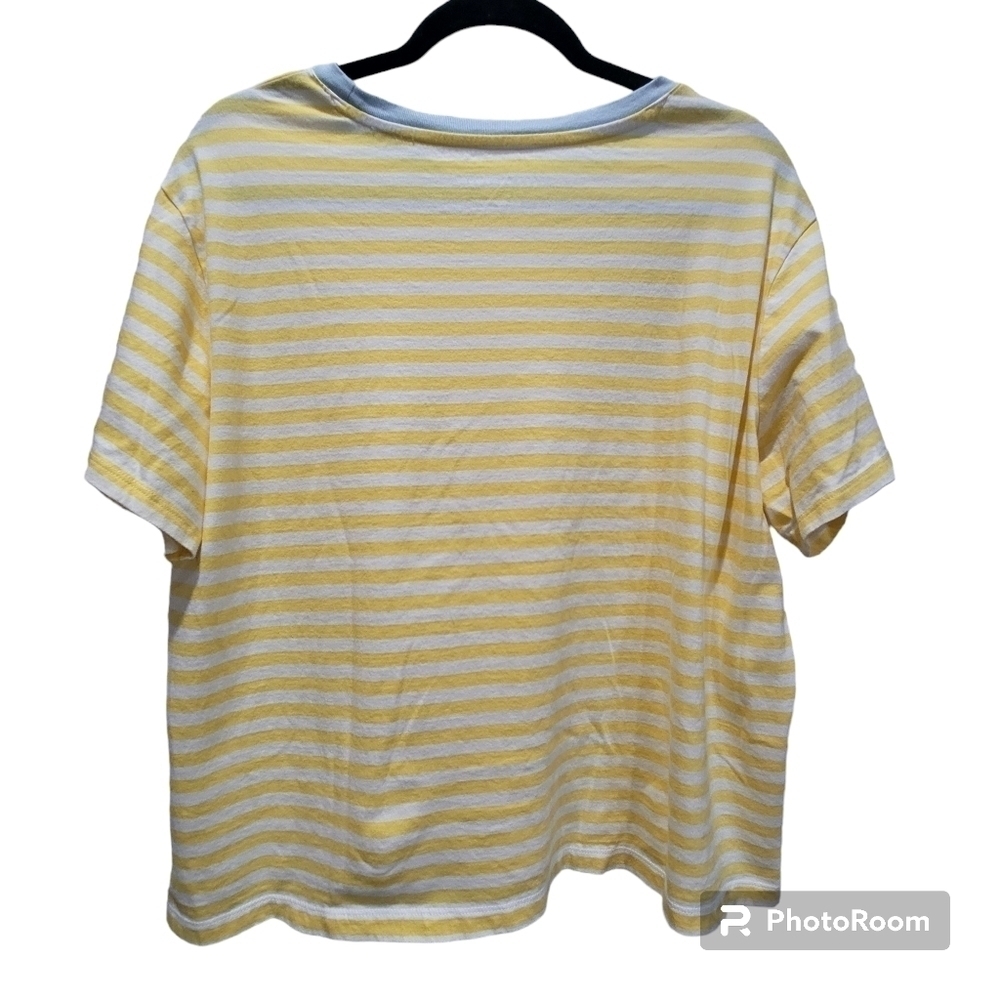 Free Assembly XXL Organic Cotton Yellow White Stripes Short Sleeve T-Shirt - Picture 5 of 8